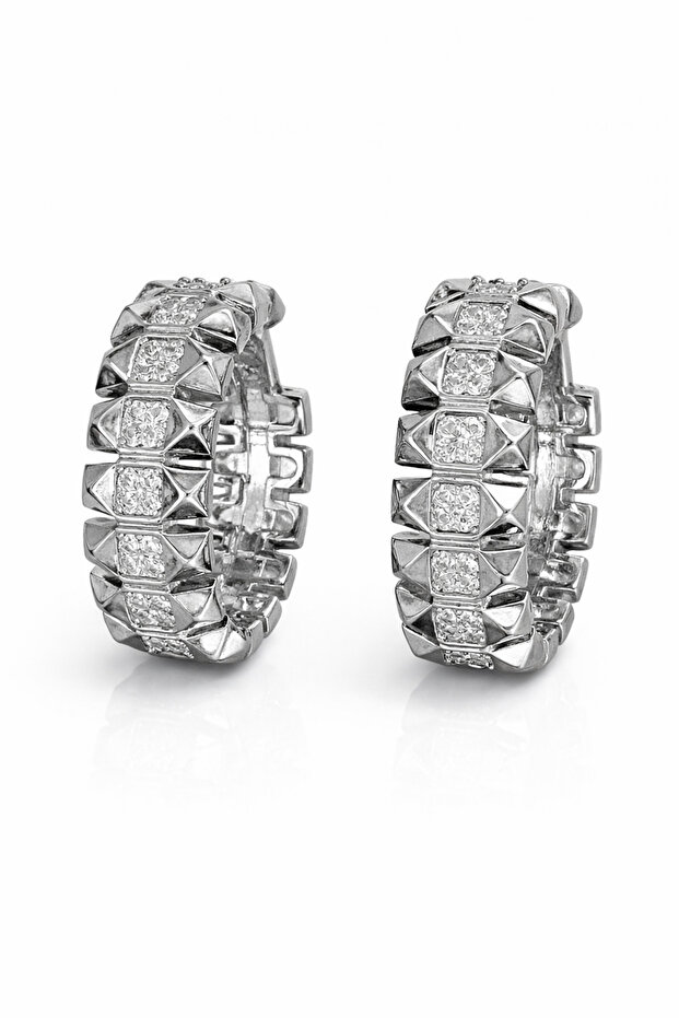 Sparkling Stone Geometric Pattern Earrings Silver - 2