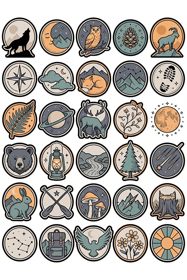30 Pieces Aesthetic Nature and Adventure Sticker Set - for Laptop, Phone, Agenda