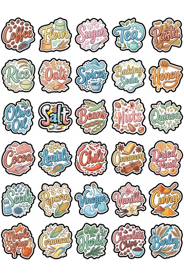 30 Pieces Aesthetic Typography Kitchen Sticker Set - for Jars, Laptops, Notebooks