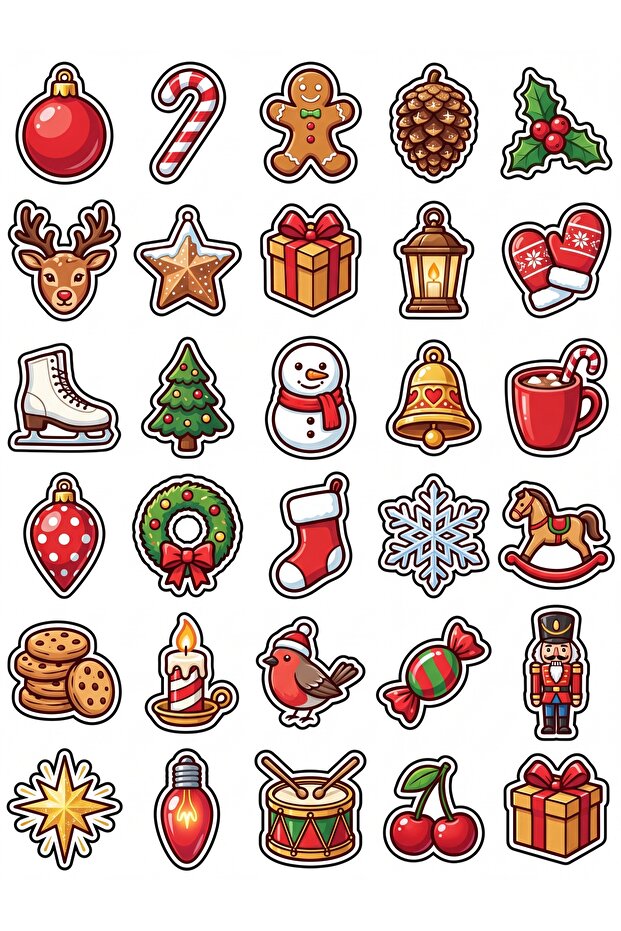 30 Pieces of Shiny Christmas Ornament Sticker Set - for Laptop, Notebook, Agenda