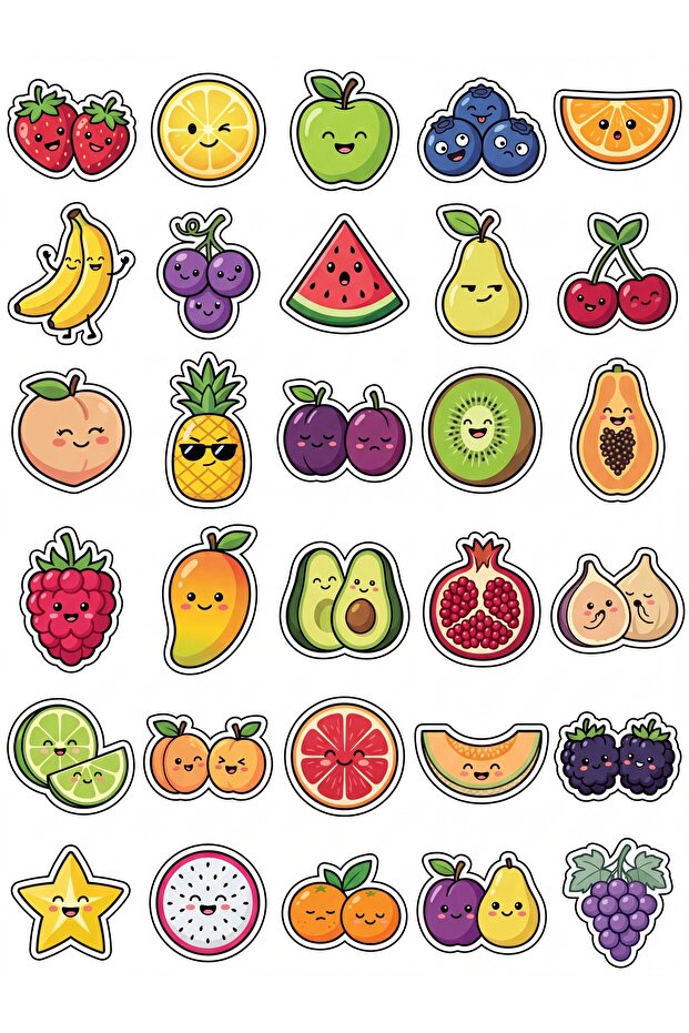 30 Pieces Cute Fruits Sticker Set - for Laptop, Notebook, Agenda
