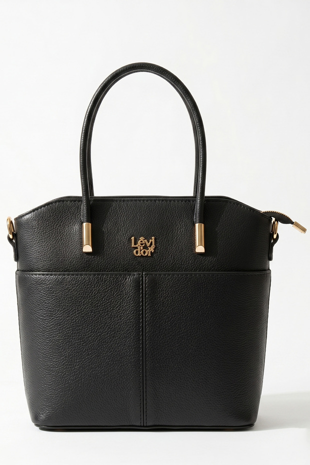 Levidor Thick Strap Leather Bag with Eye Detail on the Front 930926 Black