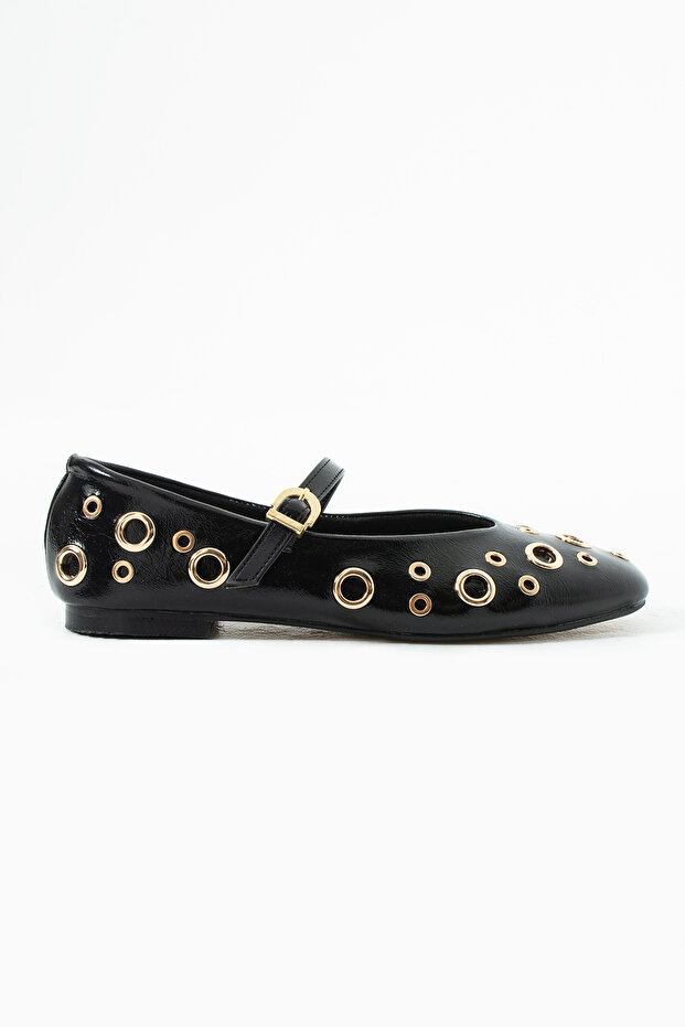 Gala Black Gold Trok Detailed Ballerinas