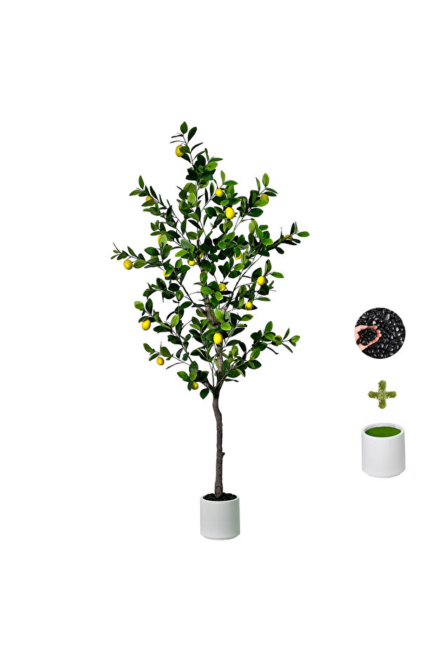 180cm Artificial Lemon Tree Indoor Outdoor Faux Lemon Plant with White Pot for Office Home Decor