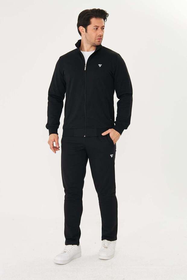 Men's Cotton Zippered Tracksuit Set Black 9522-S