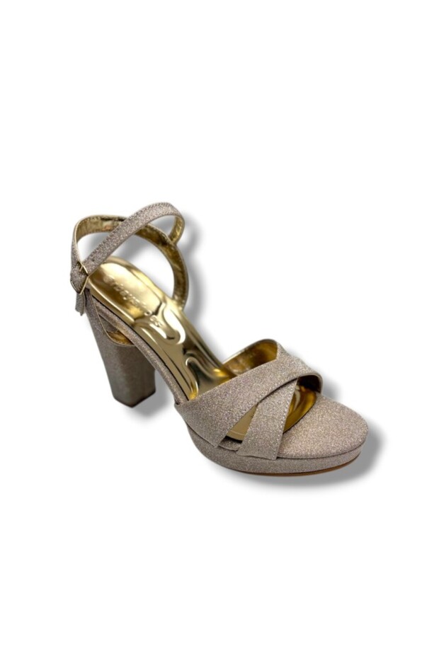 308-26 Glittery Satin Cross Strap Thick Heel Women's Sandals(11cm)