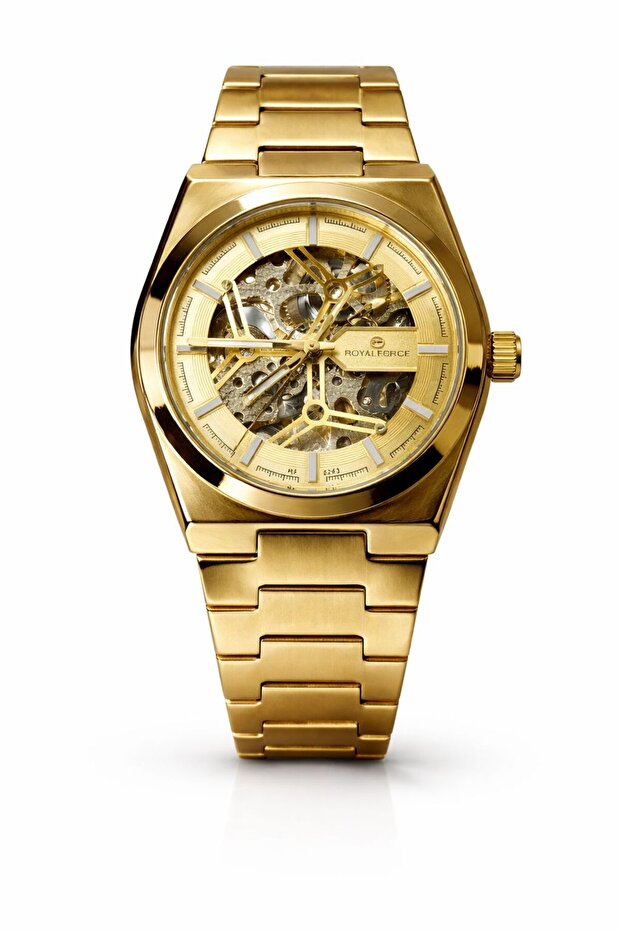 Royal Force Men’s Automatic NEXUS Skeleton Watch Gold Stainless Steel Strap