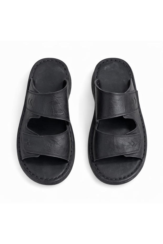 Genuine Leather Men's Black Slippers (Cb634)