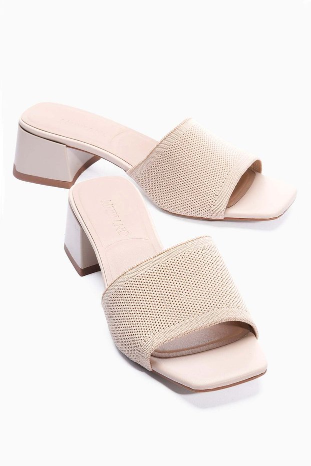 Women's Knitwear Slippers Square Toe Heeled Laria Beige