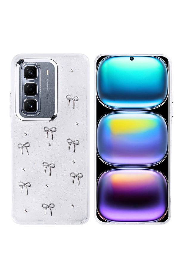 Infinix Hot 50 Pro Plus 4g Case with Airbag Design, Silvery Transparent Tgco Pole Cover - Bowknot