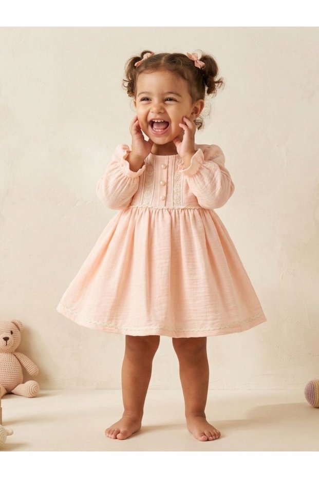 Guipure Embroidered Buttoned Baby Girl Dress