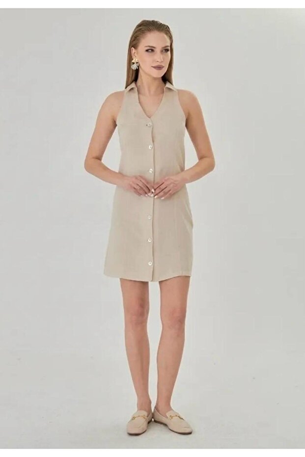 Linen Shirt Collar Dress
