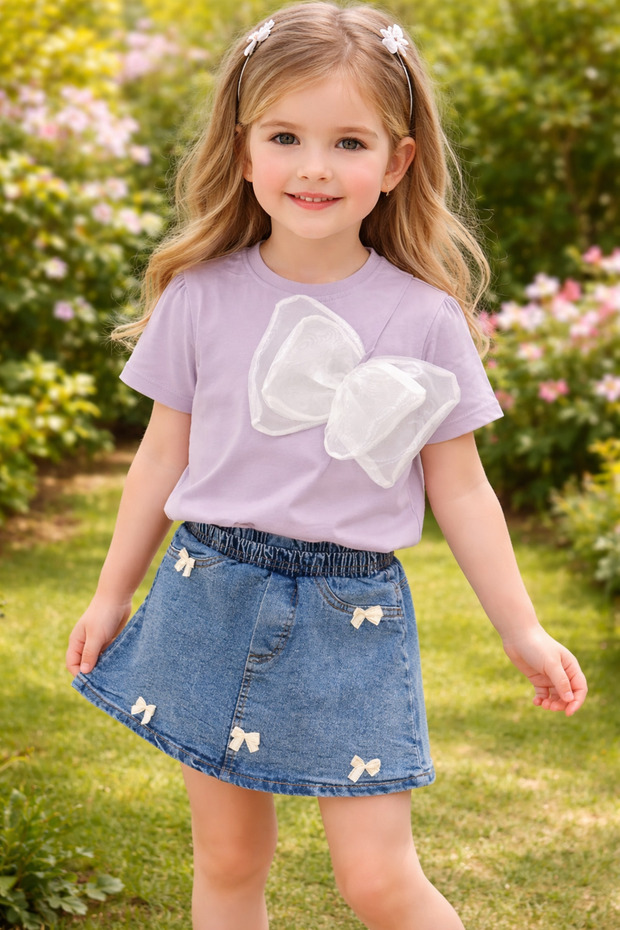 Girl's Denim Shorts Skirt Suit