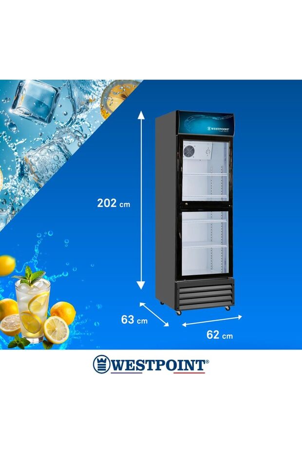 Showcase No Frost Chiller 405 L, Self Closing Tempered Glass Double Door
