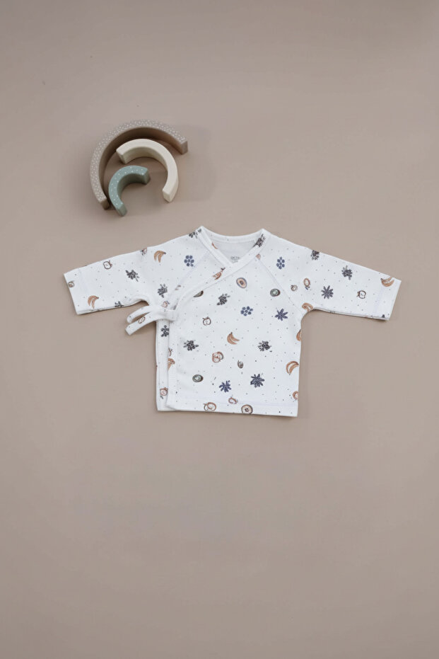 Fruit Printed Double Breasted Baby Top with Tie and Stitching Detail