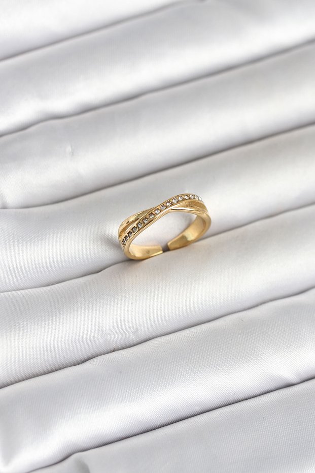 316L Steel Gold Color Zircon Stone Women's Ring
