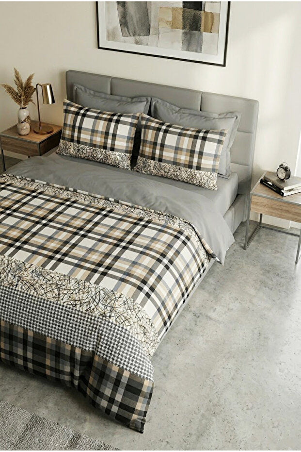 طقم غطاء لحاف قطني مزدوج مع ملاءة مطاطية من فيلورا