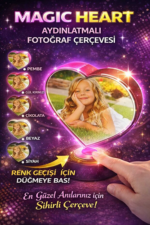 إطار صور مضيء بتصميم قلب سحري، 5 ألوان مختلفة قابلة للتغيير