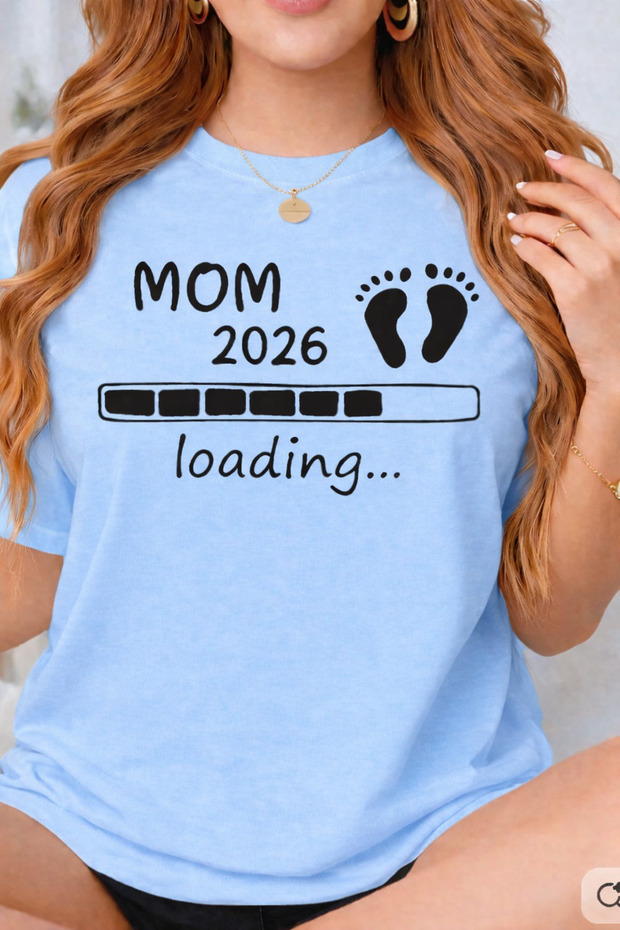 Mom 2026 Loading Printed Maternity T-Shirt Oversize Cotton Relaxed Fit Mom T-Shirt