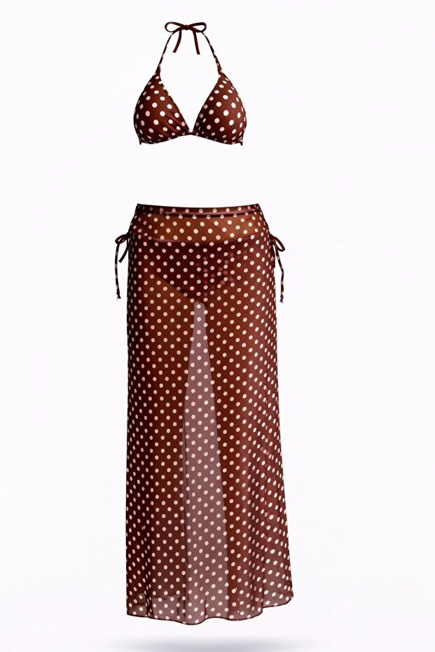 Triangle Brazilian Skirted Polka Dot Bikini Set - 4
