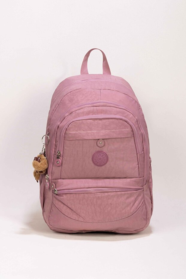 5-Compartment Luxury Crinkle Waterproof Fabric High School and Middle School Backpack + Monkey Keychain Gift