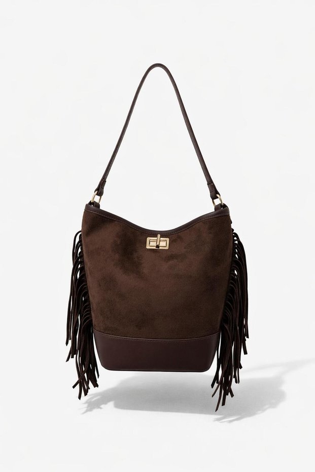 Women's Light Brown Suede Shoulder Bag with Tassel Detail, Bohemian Design