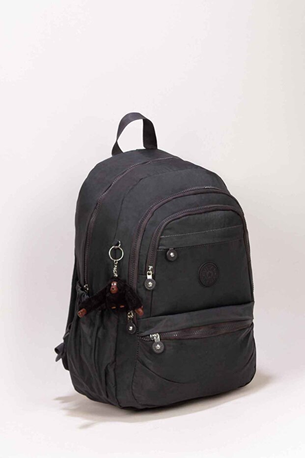 5-Compartment Luxury Waterproof Crinkle Fabric High School and Middle School Backpack + Monkey Keychain Gift