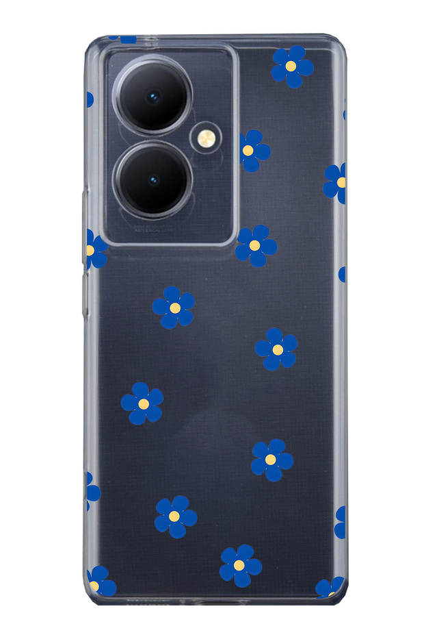 Vivo V29 Lite 5g Compatible Blue Flower Pattern Transparent Phone Case
