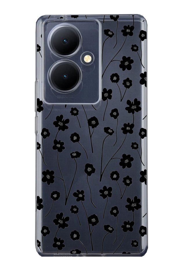 Vivo V29 Lite 5g Compatible Black Flower Pattern Transparent Phone Case