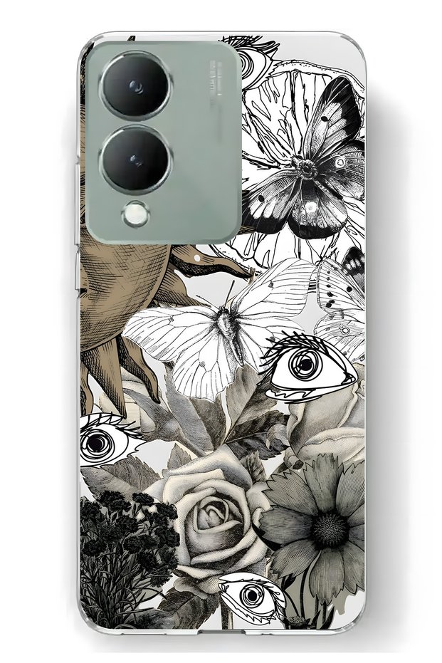 Vivo Y17S Compatible Sun and Eye Collage Pattern Transparent Phone Case