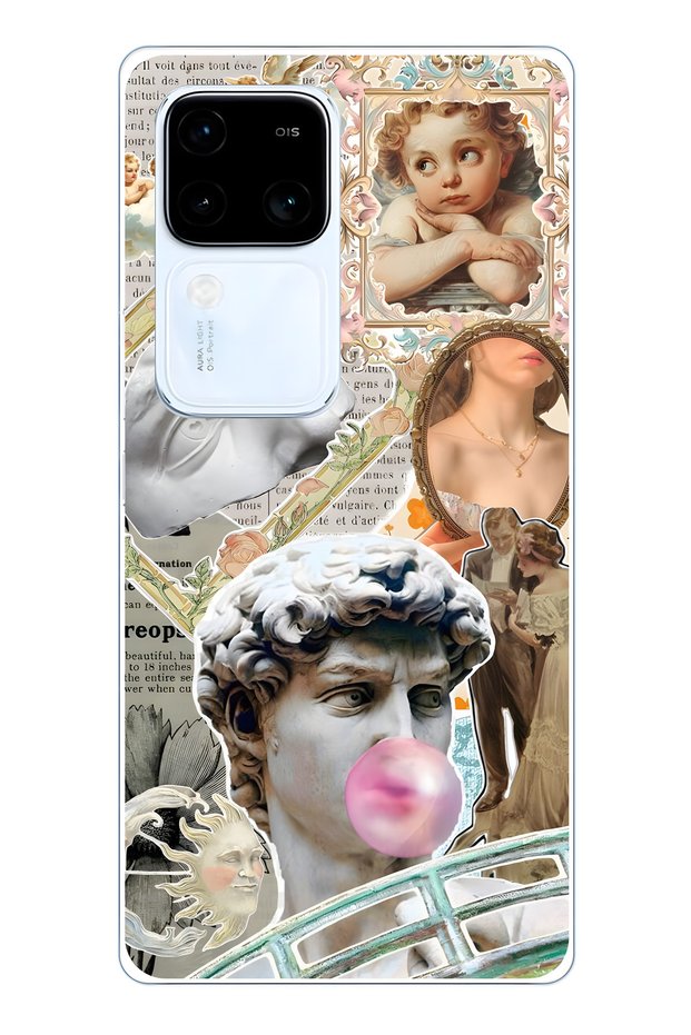 Vivo V30 Compatible Renaissance Collage Pattern Transparent Phone Case
