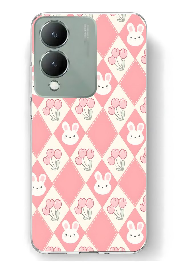 Vivo Y17S Compatible Rabbit and Tulip Pattern Transparent Phone Case