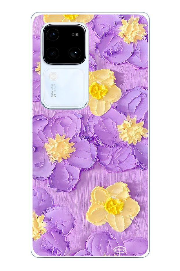 Vivo V30 Compatible Purple Yellow Floral Pattern Transparent Phone Case