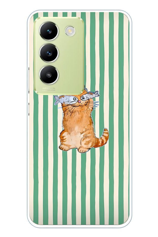 Vivo V30 Lite Compatible Fish-Eyed Cat Pattern Transparent Phone Case