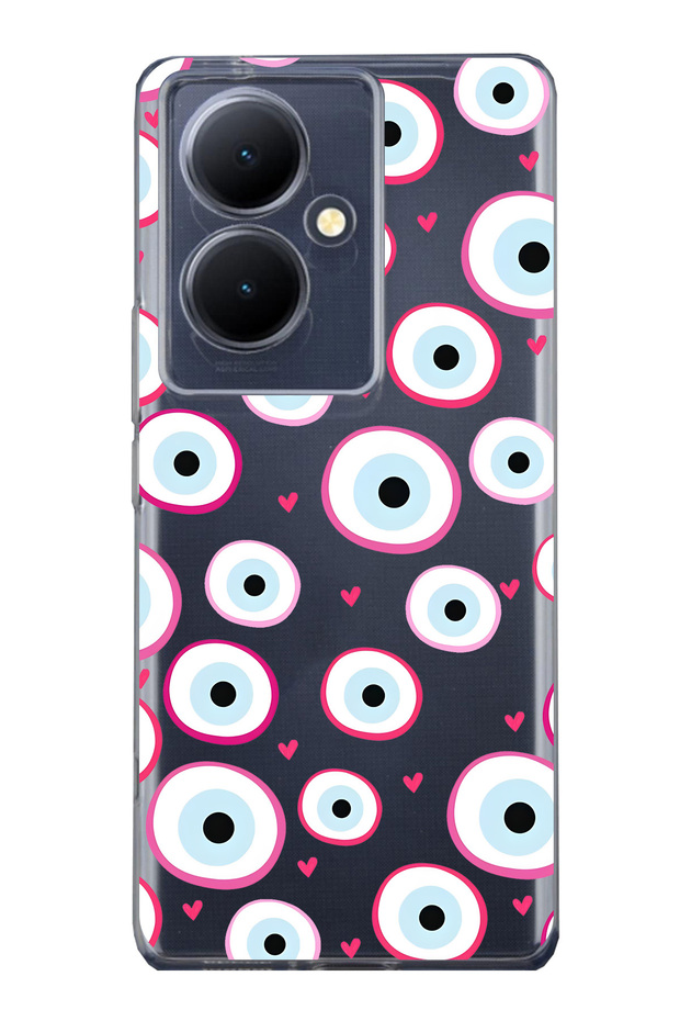 Vivo V29 Lite 5g Compatible Pink Evil Eye Bead Patterned Transparent Phone Case