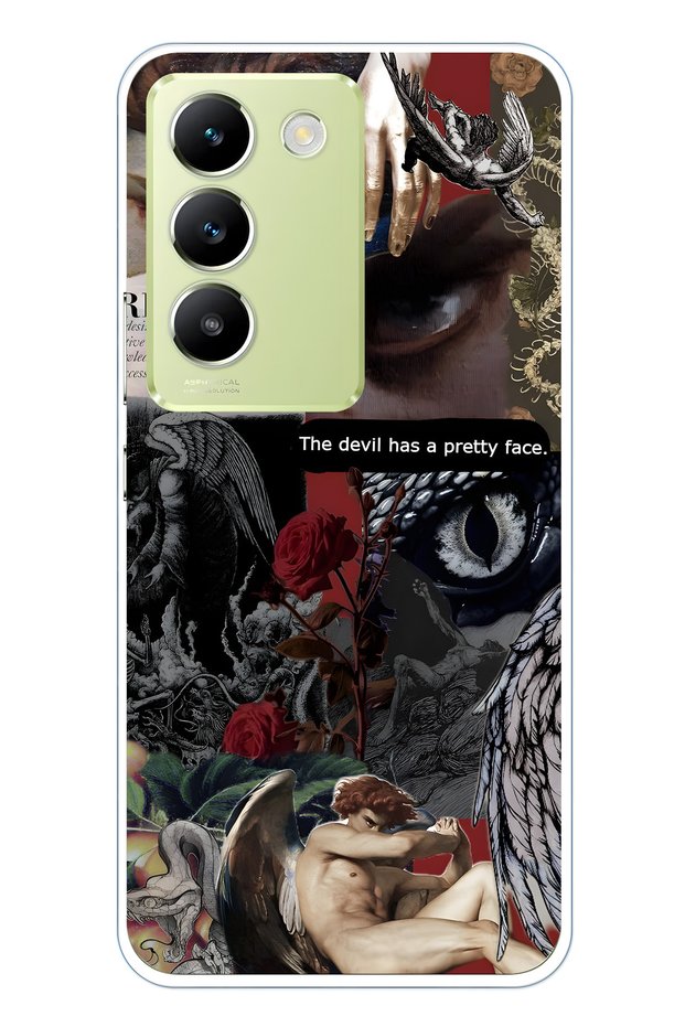 Vivo V30 Lite Compatible Devil Face Patterned Transparent Phone Case