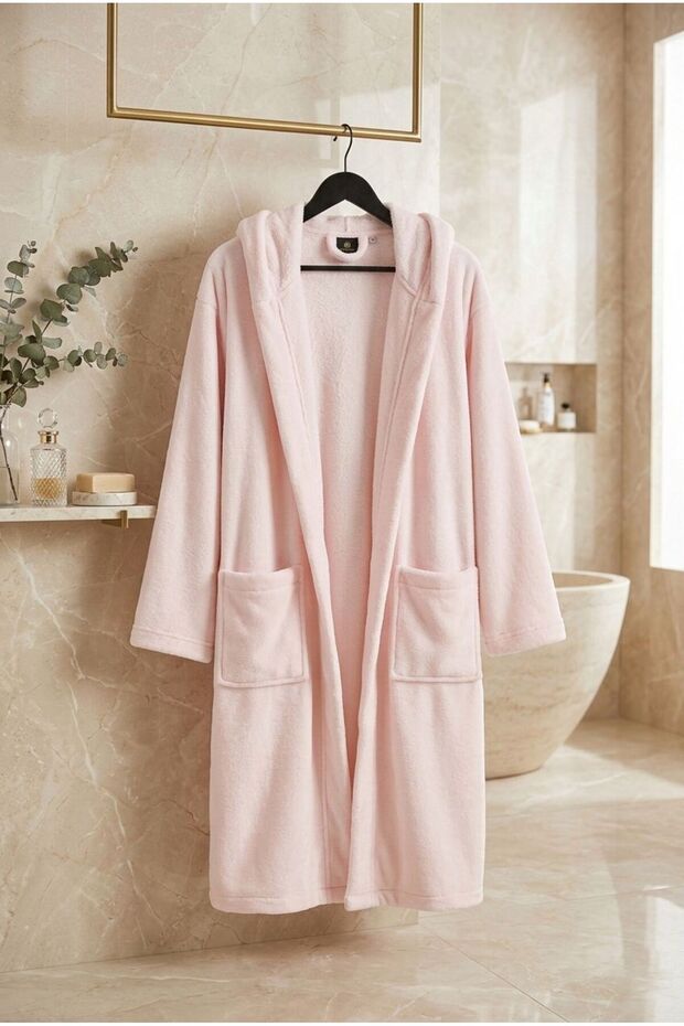 Unisex Hooded Bathrobe Pink Rashell Welsoft |   Ultra Soft, Water Absorbent, Unisex Spa & Bath Robe - 5