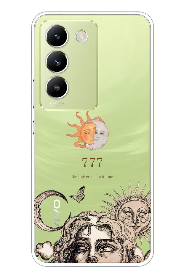 Vivo V30 Lite Compatible Sun and Moon 777 Pattern Transparent Phone Case