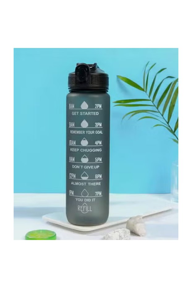 1L Motivational Water Bottle Leakproof BPA Free Portable Gym Sports Bottle Black