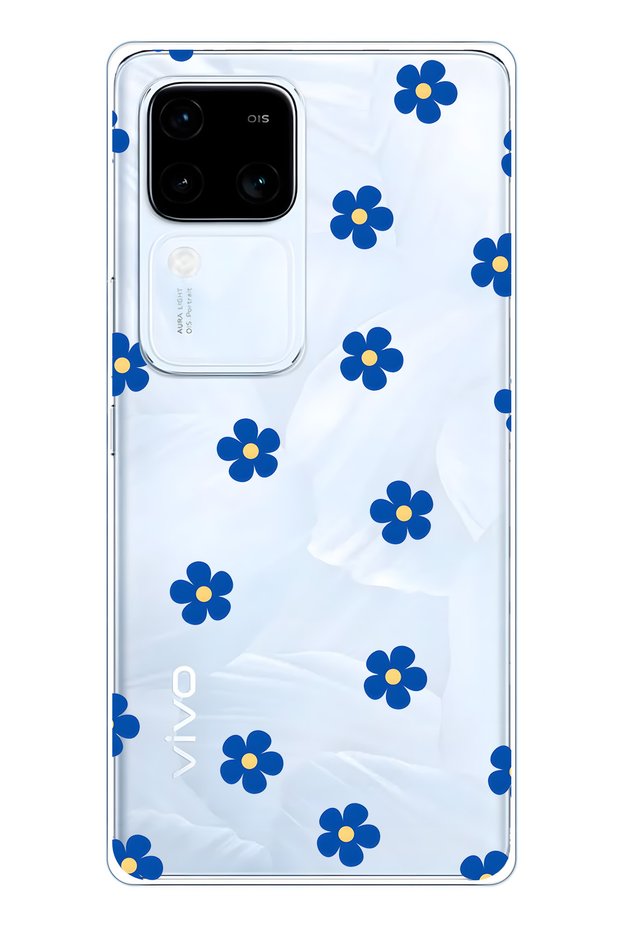 Vivo V30 Compatible Blue Floral Pattern Transparent Phone Case