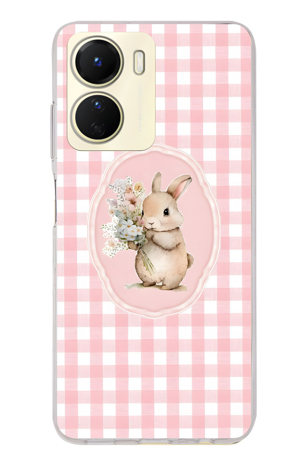 Vivo Y16 Compatible Floral Rabbit Pattern Transparent Phone Case
