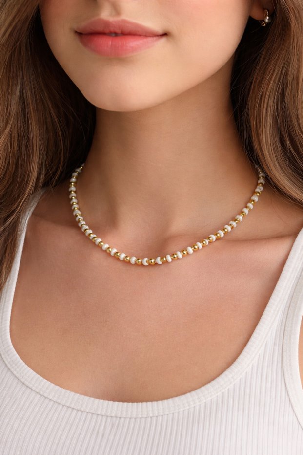 Colorful Beaded Summer Necklace – Minimal Choker Women's Necklace (Pastel Stone Summer Necklace)