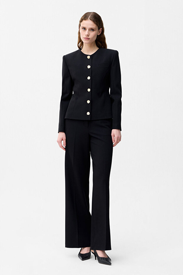 Black Round Neck Jacket - 3