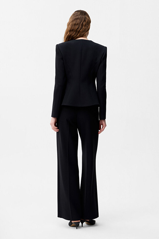 Black Round Neck Jacket - 5