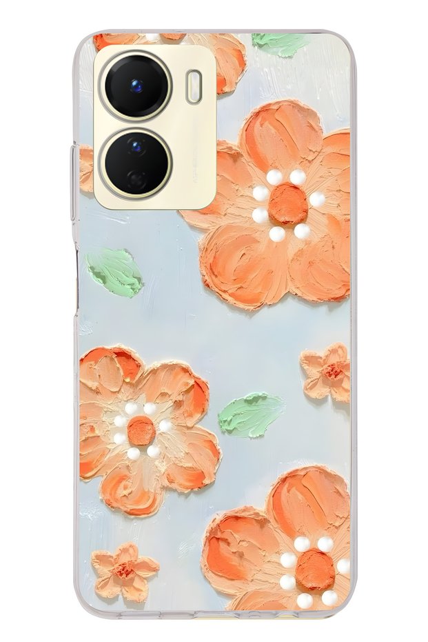 Vivo Y16 Compatible Orange Flower Oil Painting Pattern Transparent Phone Case