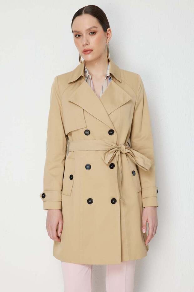 Trench Coat with Epaulettes on the Sleeves and a Belt at the Waist