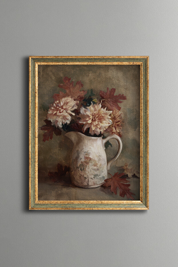 Rustic Vase and Autumn Leaves - Vintage Patterned Frame - Slim Model