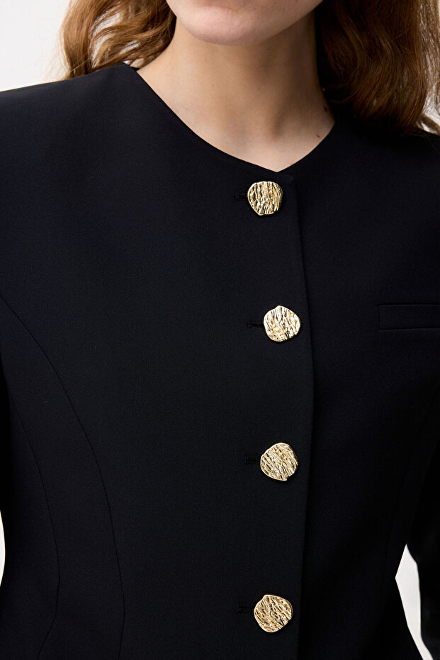 Black Round Neck Jacket - 2