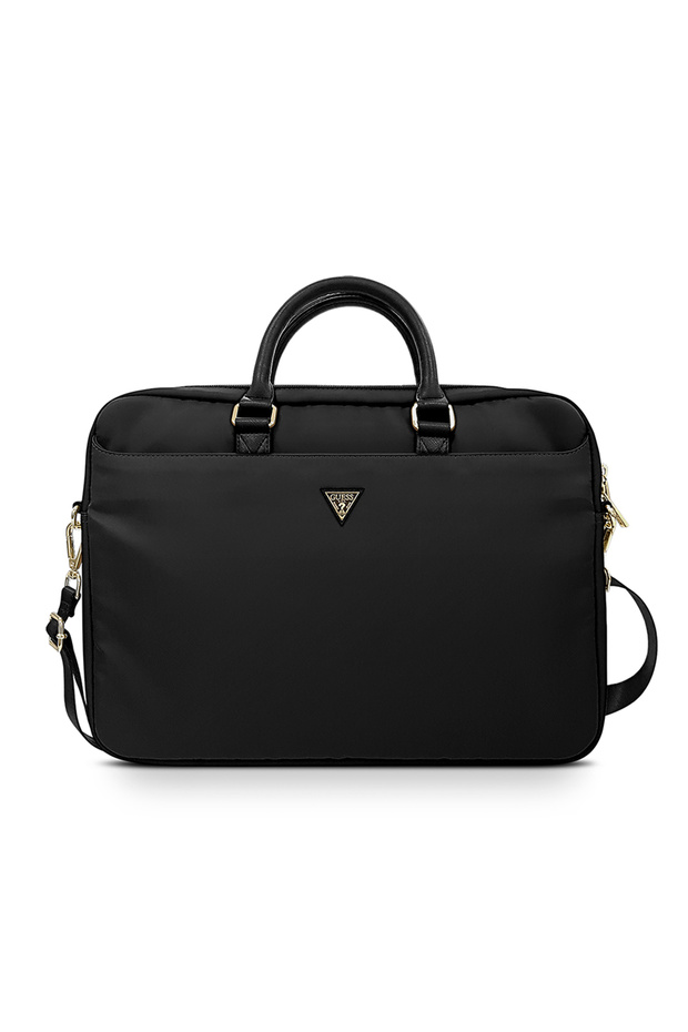 15-16 Inch Laptop Bag Nylon Fabric with Metal Triangle Logo Shoulder Strap Black