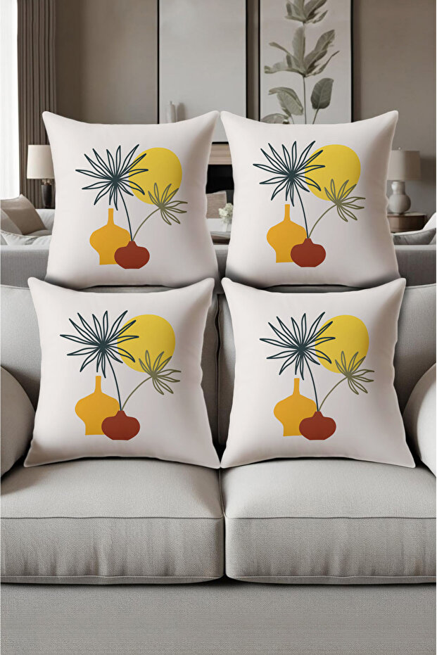 Digital Printed Soft Textured 4-Piece Throw Pillow Cover Set (43X43 cm) Krl0082
